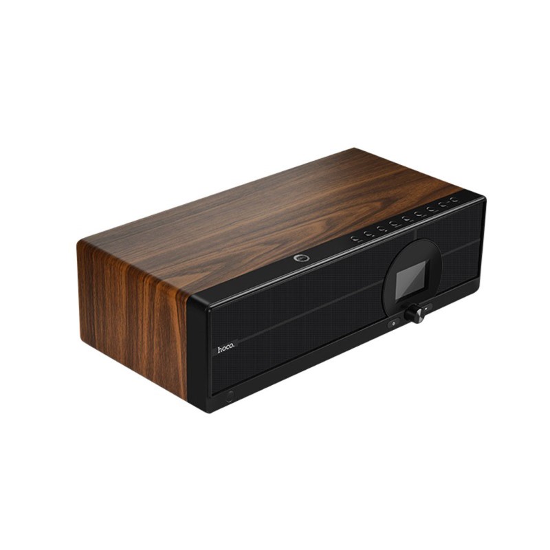 bs13 cobalt wooden tabletop wireless speaker side