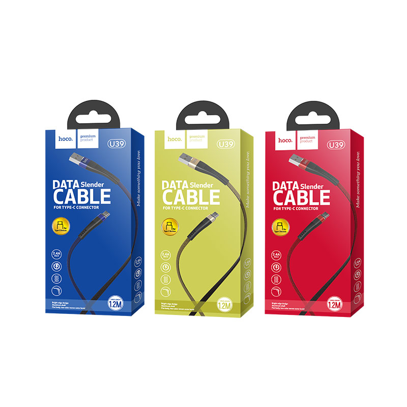 u39 slender type c charging data cable packaging