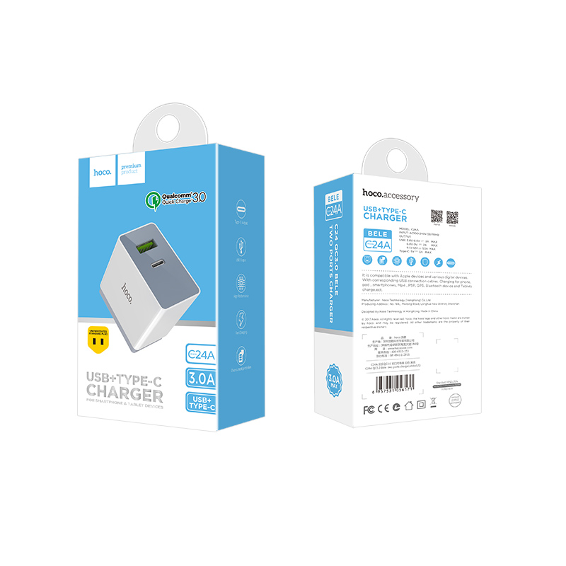 c24a qc3.0 bele two ports charger package