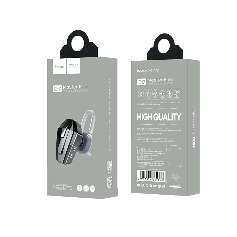 e17 master mini wireless earphone package metal gray