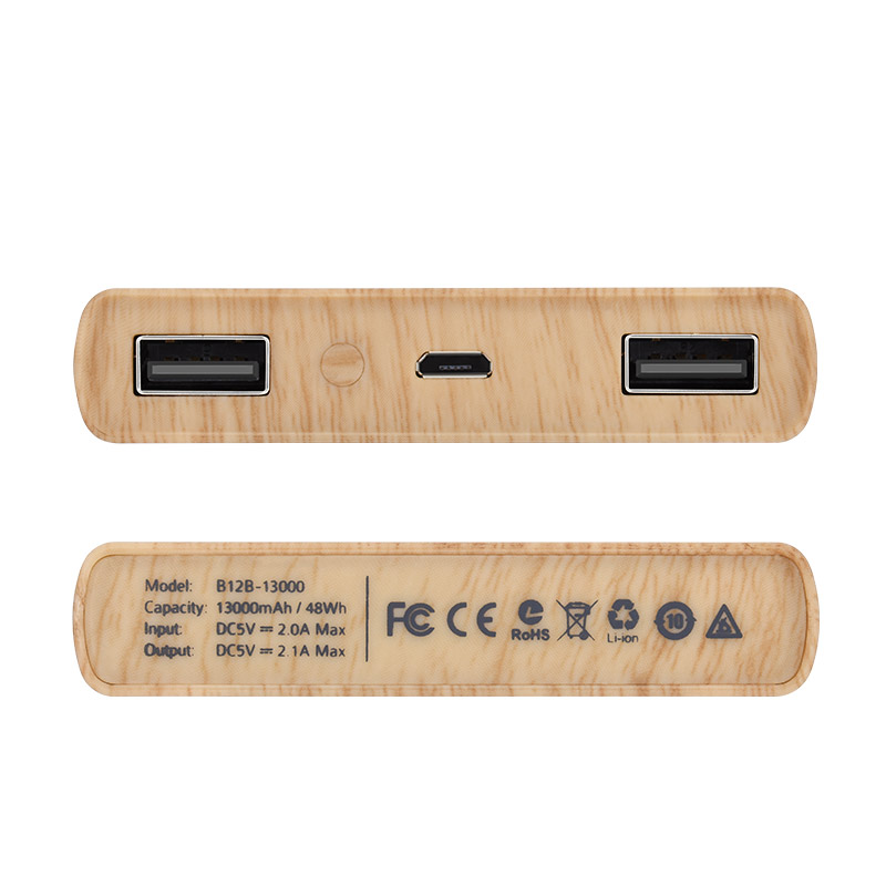 b12b 13000 wood grain power bank ports spec