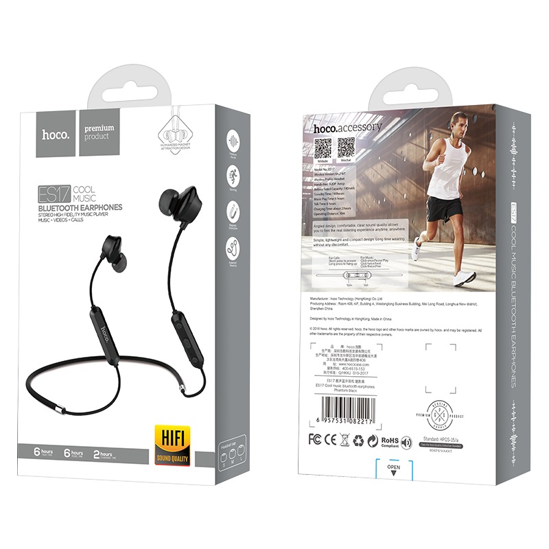 es17 cool music bluetooth earphones package front back