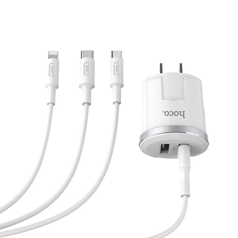 c38 thunder power dual usb port us charger set with 3in1 set connectors