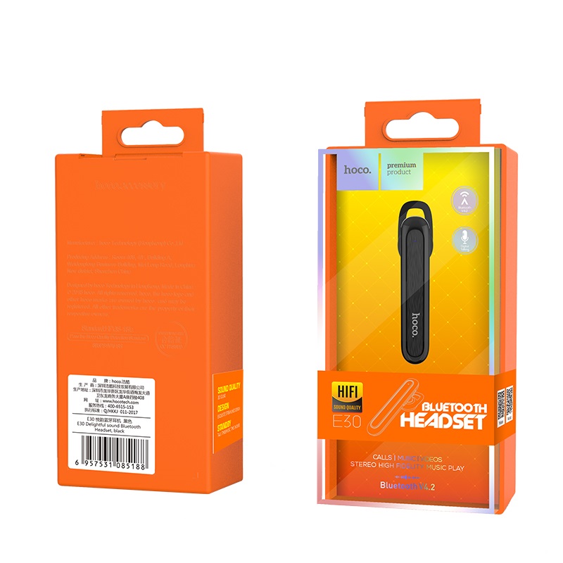 e30 delightful sound bluetooth headset package front back