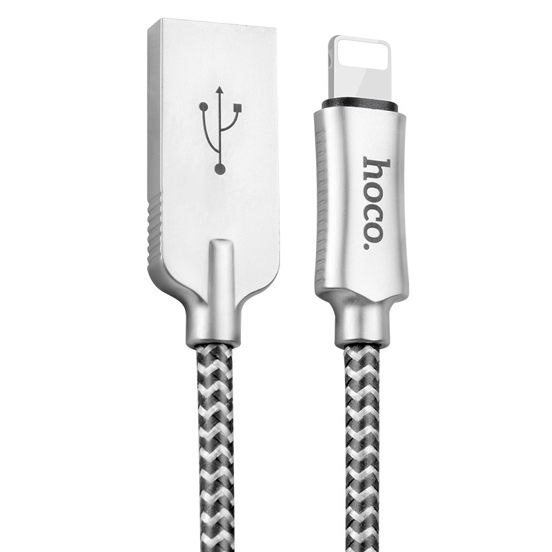 u10 zinc alloy reflective knitted lightning charging cable front