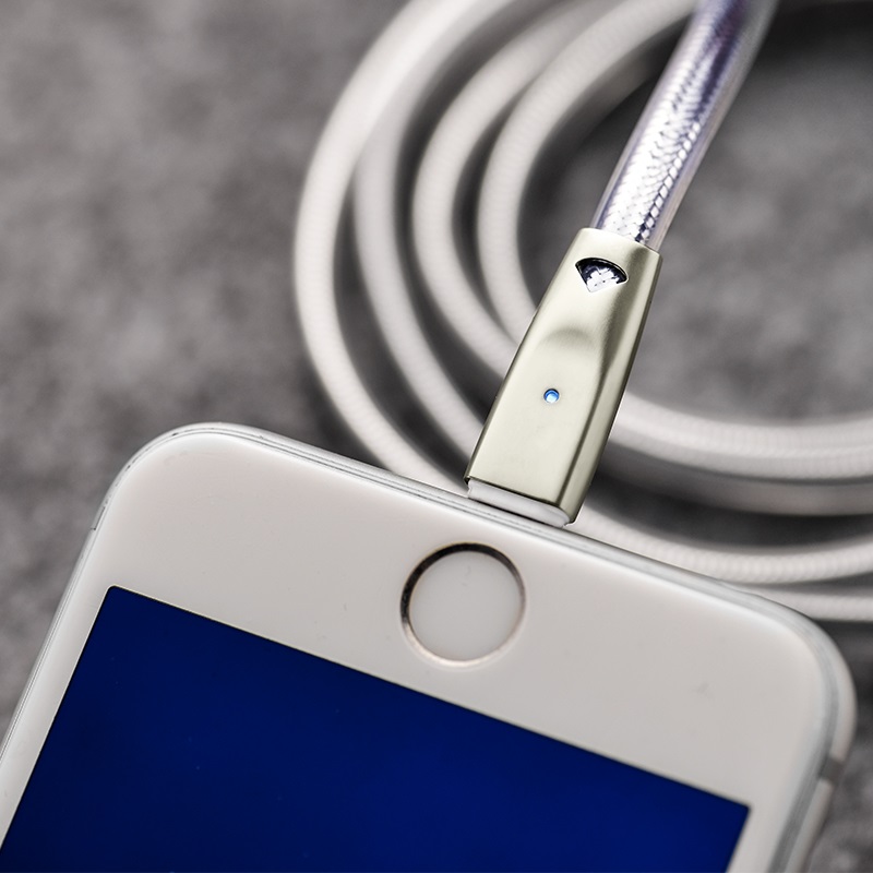 u9 zinc alloy jelly knitted lightning charging cable indicator