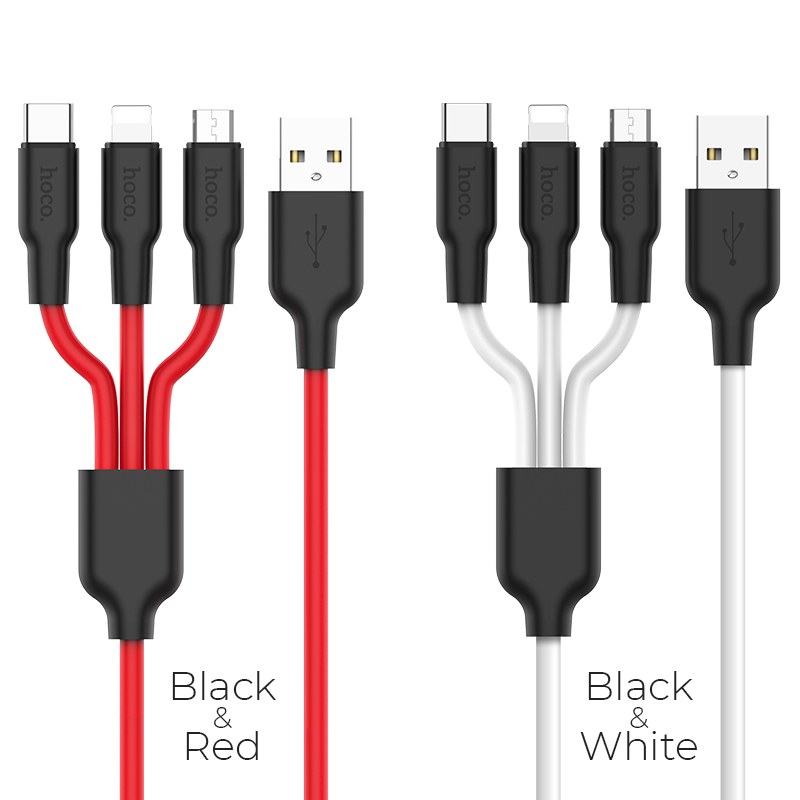 x21 silicone 3 in 1 lightning micro usb type c charging cable colors