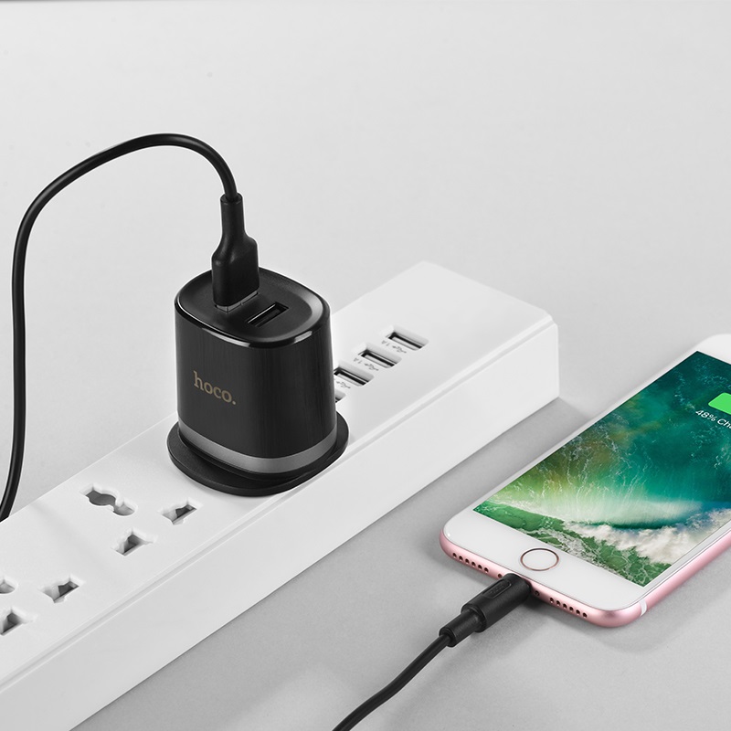 hoco c46 luster power dual port charger set with lightning cable charging