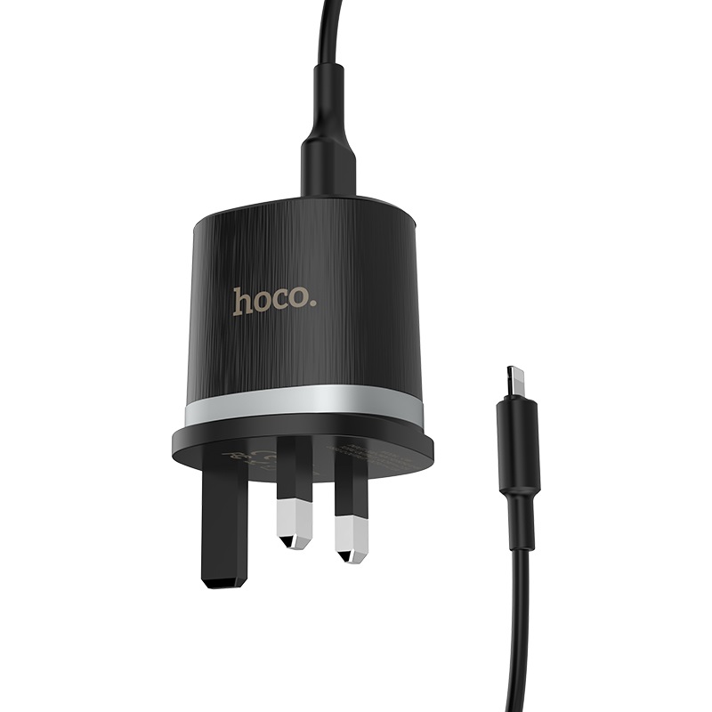 hoco c46 luster power dual port charger set with lightning cable plug