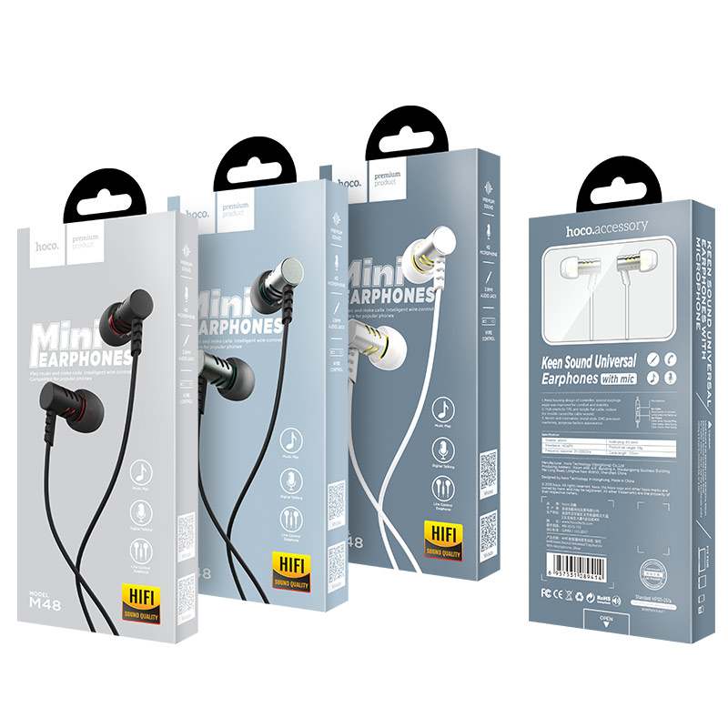 hoco m48 keen sound universal earphones with microphone package