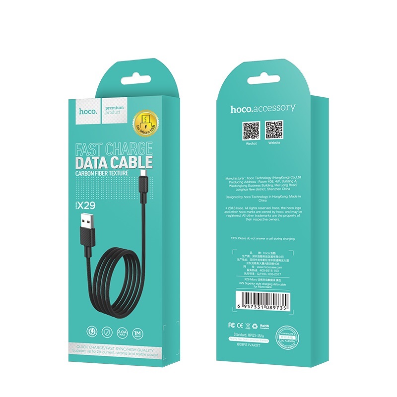 hoco x29 superior style charging data cable for micro usb package