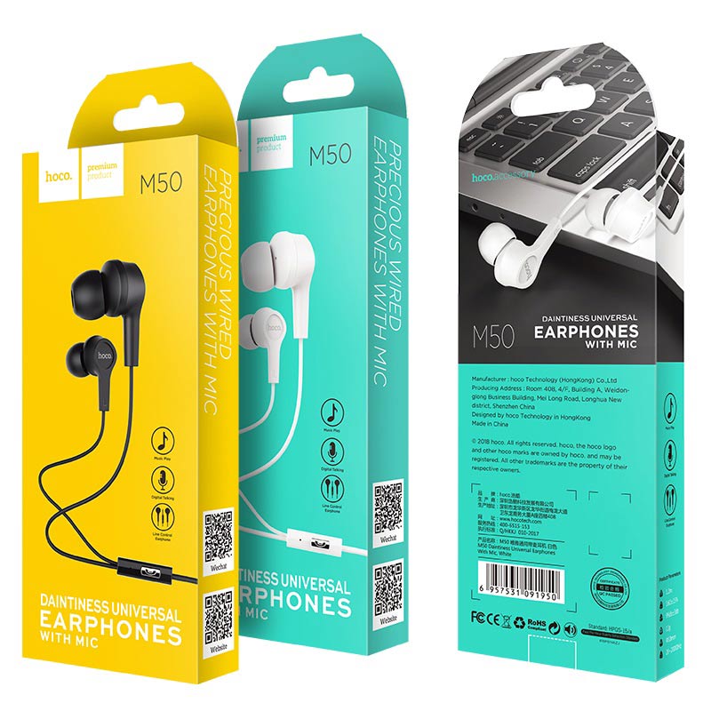 hoco m50 daintiness universal earphones with mic package