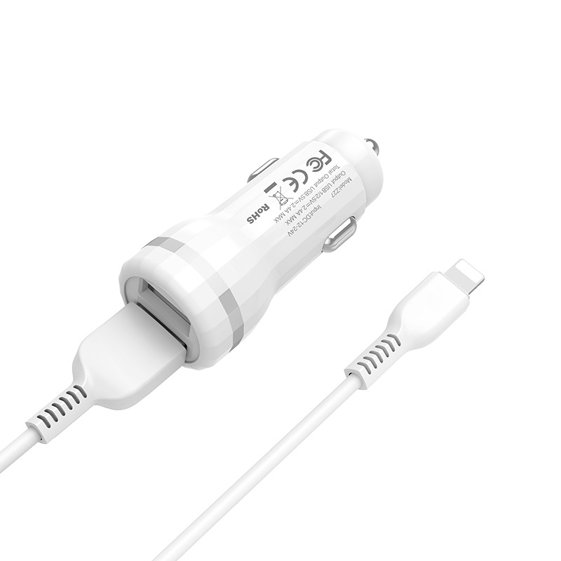 hoco z27 staunch dual port in car charger set lightning ce