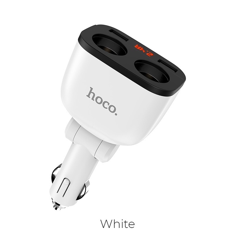 hoco z28 power ocean cigarette lighter in car charger with digital display white