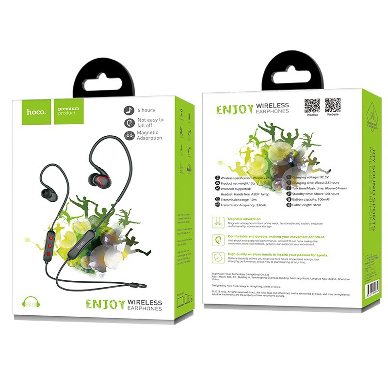 es19 joy sound sportive wireless earphones package front back