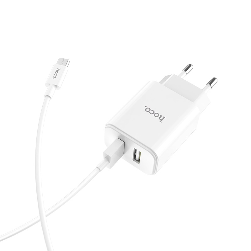 hoco c62a victoria dual port charger eu set with micro usb cable