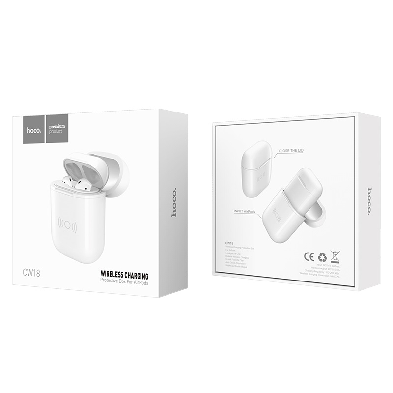 hoco cw18 wireless charging protective box for airpods package