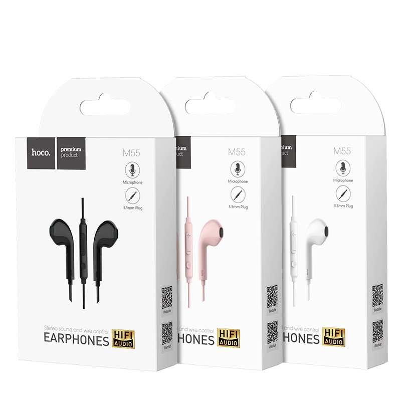 hoco m55 memory sound wire control earphones with mic package