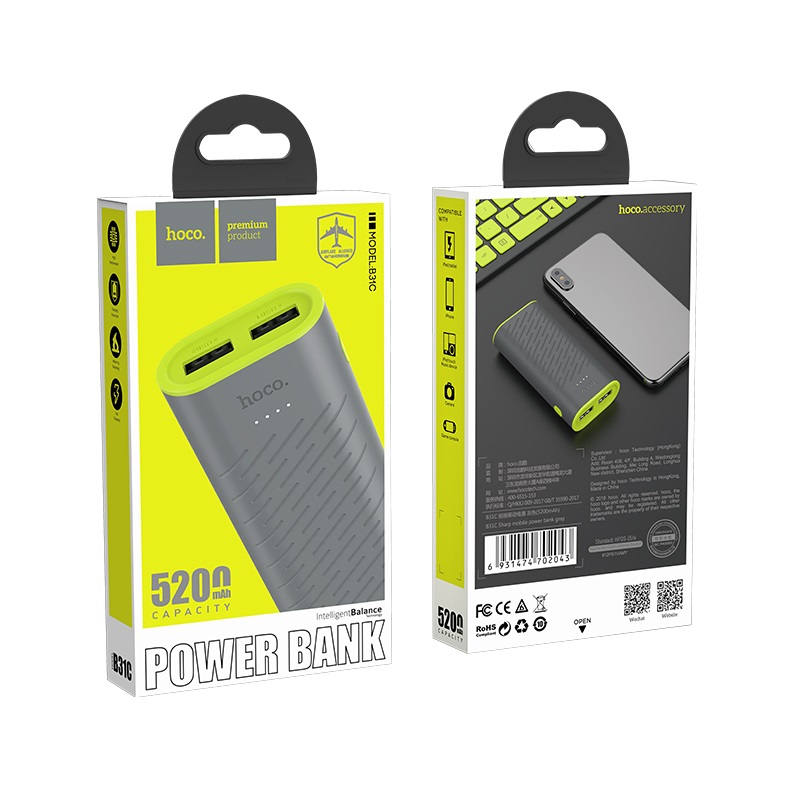 hoco b31c sharp mobile power bank 5200mah gray box