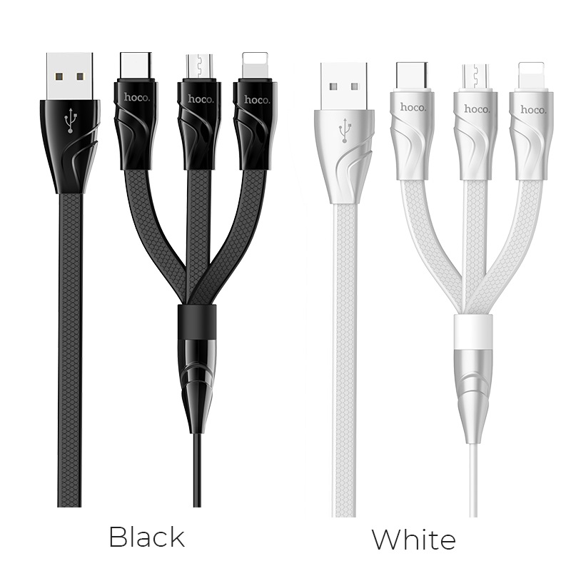 hoco u57 3in1 twisting charging cable lightning micro usb type c colors