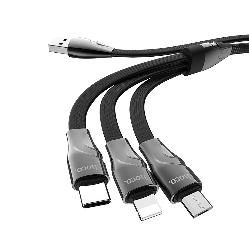 hoco u57 3в1 twisting зарядный кабель lightning micro usb type c коннекторы