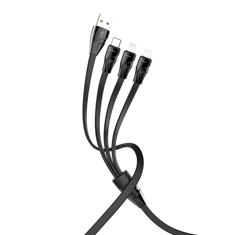 hoco u57 3in1 twisting charging cable lightning micro usb type c overview black