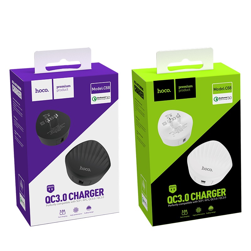 hoco c68 shell single usb port qc30 charger us plug packages