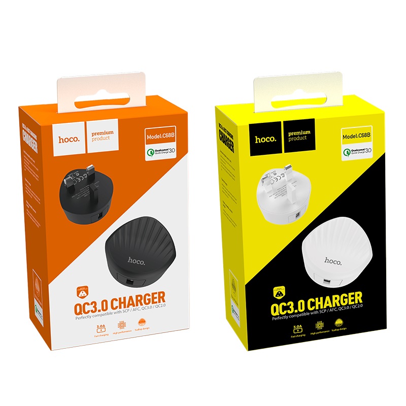 hoco c68b shell single usb port qc30 charger uk plug packages