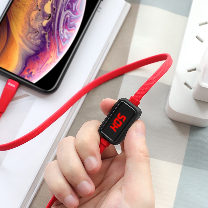 hoco s4 charging data cable with timing display for lightning red charging