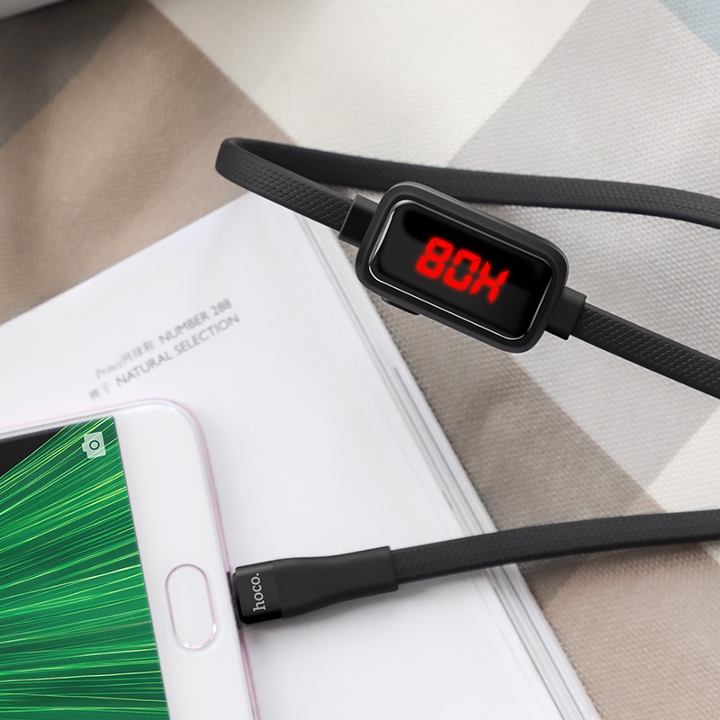 hoco s4 charging data cable with timing display for micro usb black charging