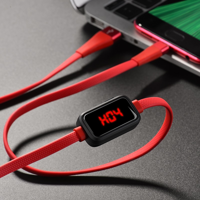 hoco s4 charging data cable with timing display for micro usb red charging