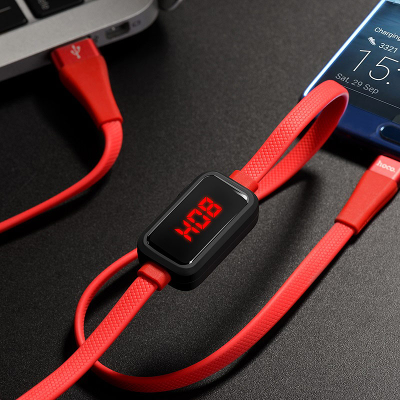 hoco s4 charging data cable with timing display for type c red charging