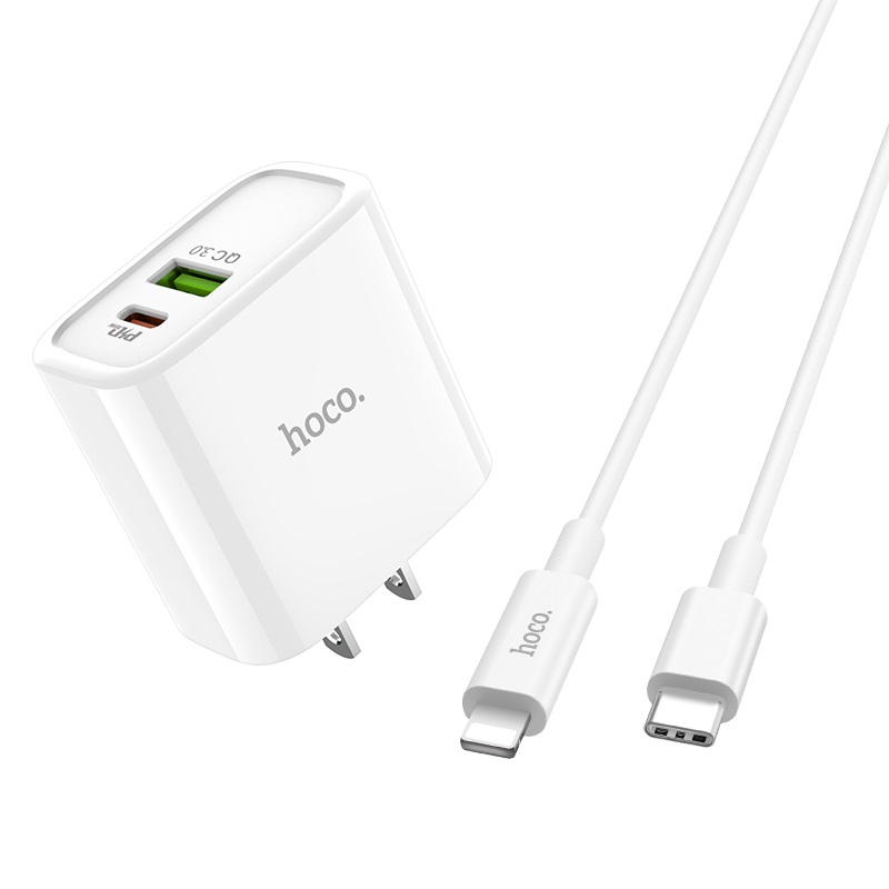 hoco c57 speed charger pd qc30 charger us set with type c to lightning cable connectors