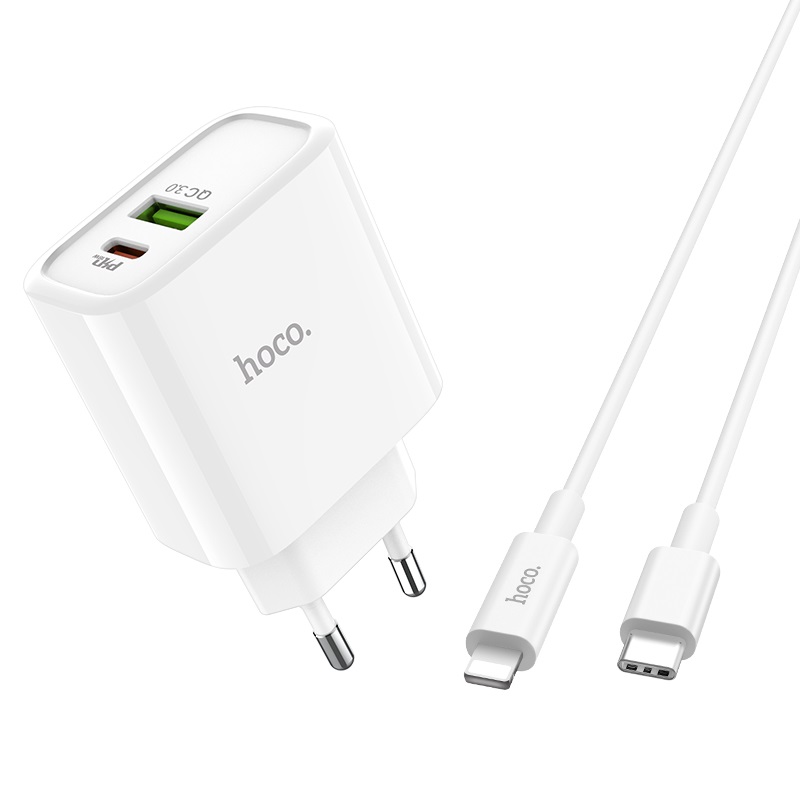 hoco c57a speed charger pd qc30 charger eu set with type c to lightning cable connectors