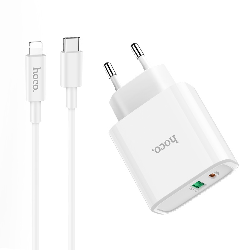 hoco c57a speed charger pd qc30 charger eu set with type c to lightning cable wire