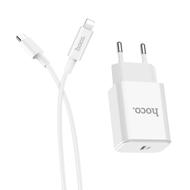 hoco c71a star speed pd30 charger set with type c to lightning cable eu wire