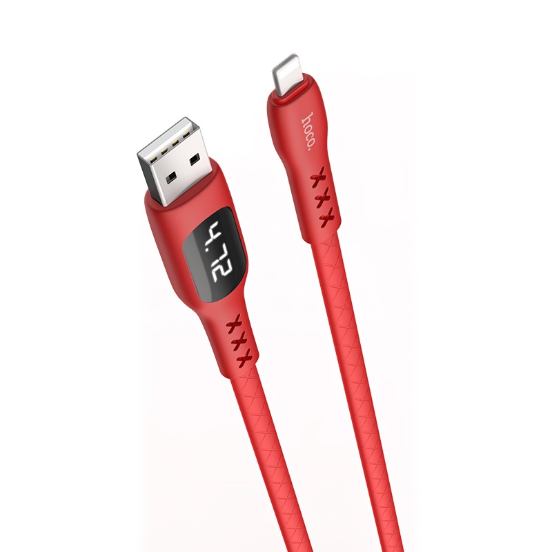 hoco s6 sentinel charging data cable with timing display for lightning joints red