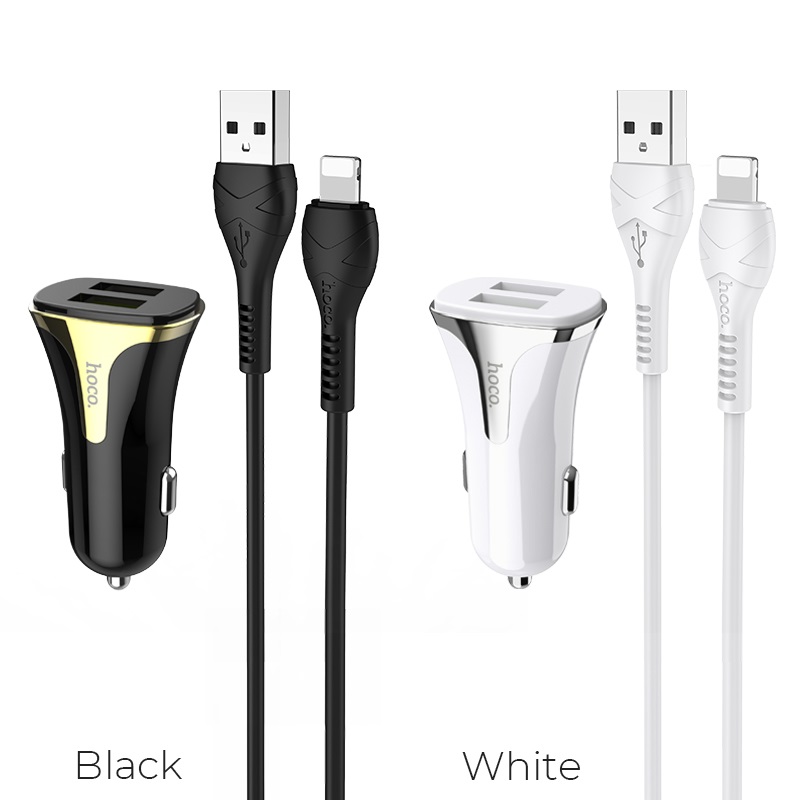 hoco z31 universe double usb port qc30 car charger set with lightning cable colors