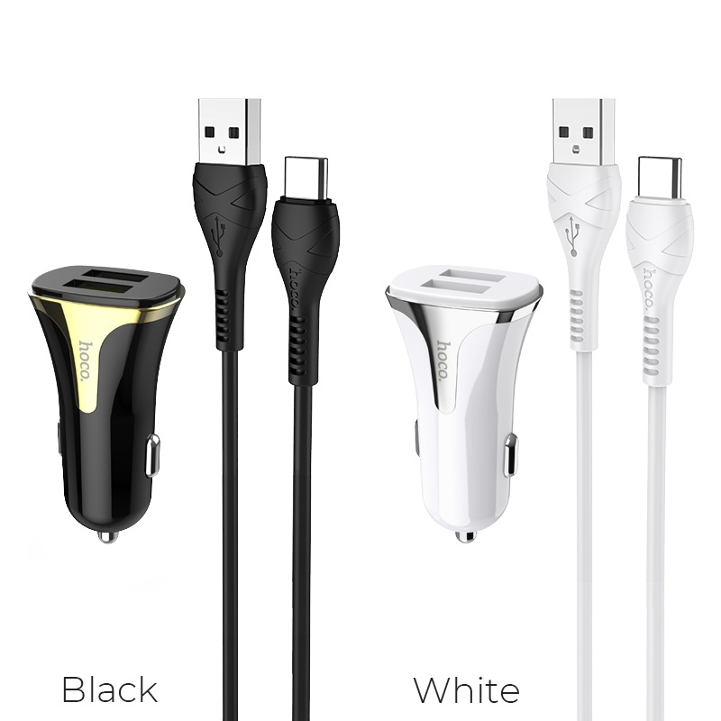 hoco z31 universe double usb port qc30 car charger set with type c cable colors
