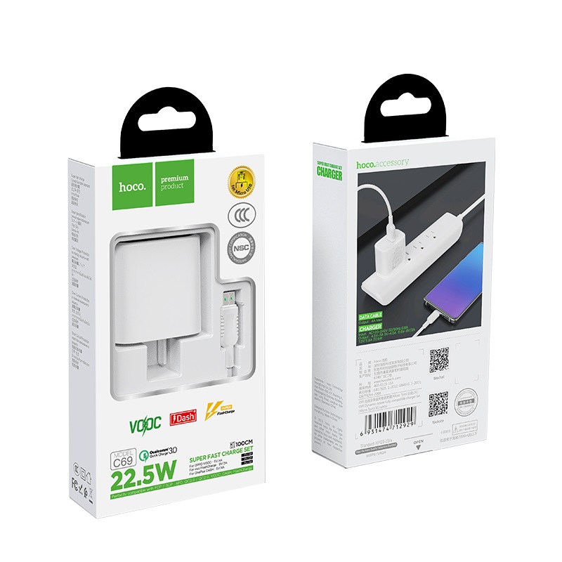 hoco c69 dynamic power fully compatible wall charger 3c micro usb set package
