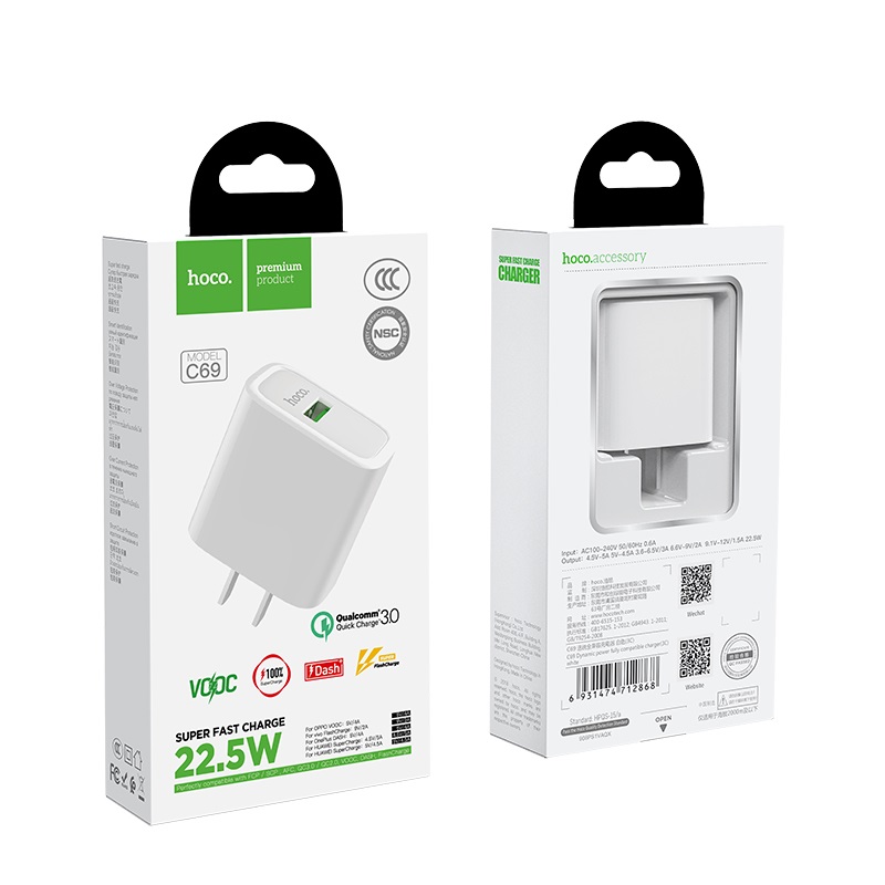 hoco c69 dynamic power fully compatible wall charger 3c packages