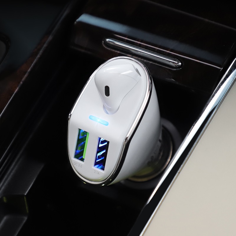 hoco e47 traveller wireless headset car charger interior white