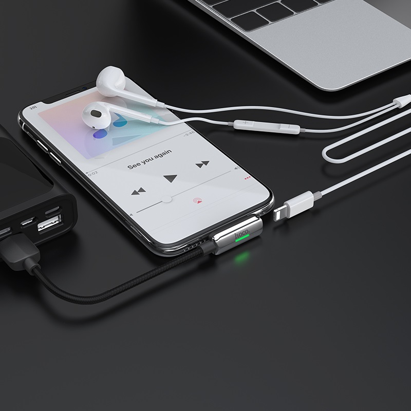 Adaptateur Lightning Hoco LS18 Iphone Charge + Audio Noir