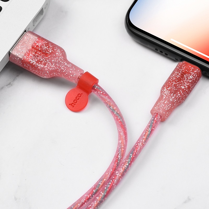 hoco u73 star galaxy silicone charging data cable for lightning interior pink