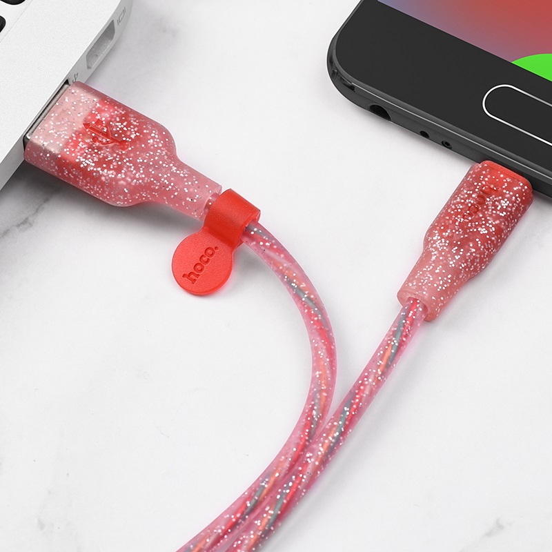 hoco u73 star galaxy silicone charging data cable for micro usb interior pink