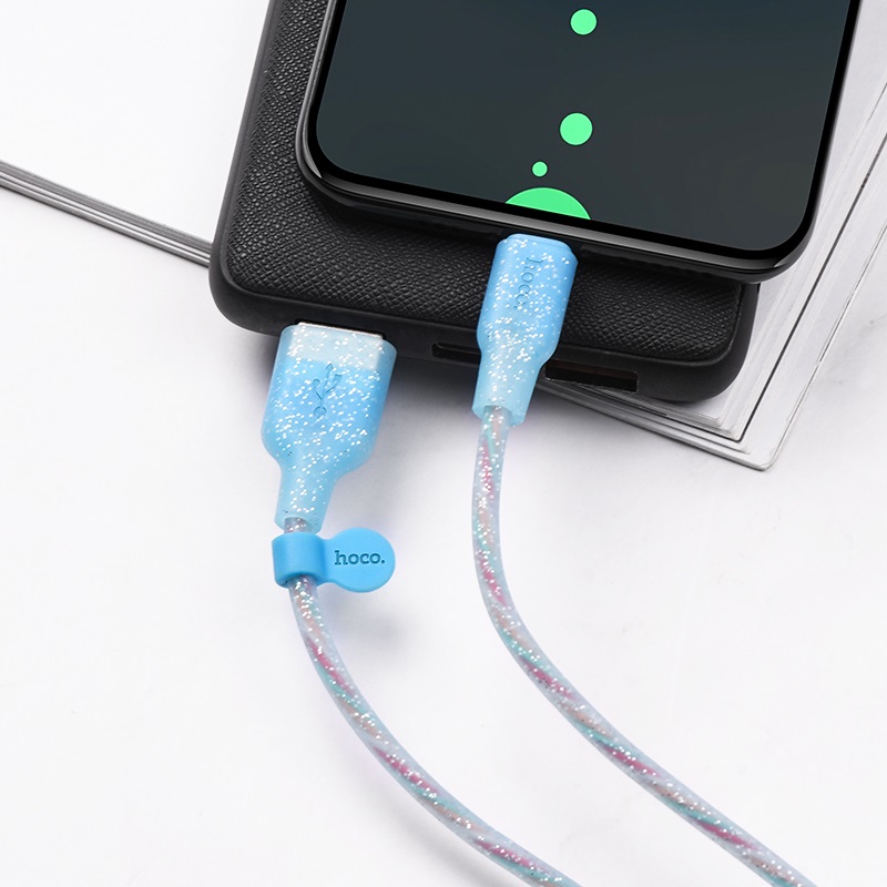 hoco u73 star galaxy silicone charging data cable for type c interior blue