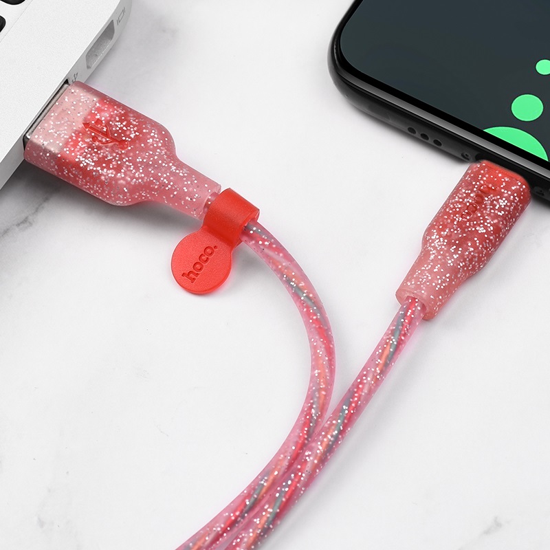 hoco u73 star galaxy silicone charging data cable for type c interior pink