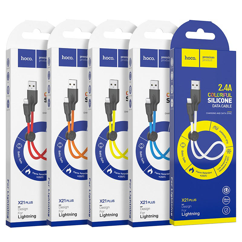 hoco x21 plus lightning silicone charging cable 25cm packages