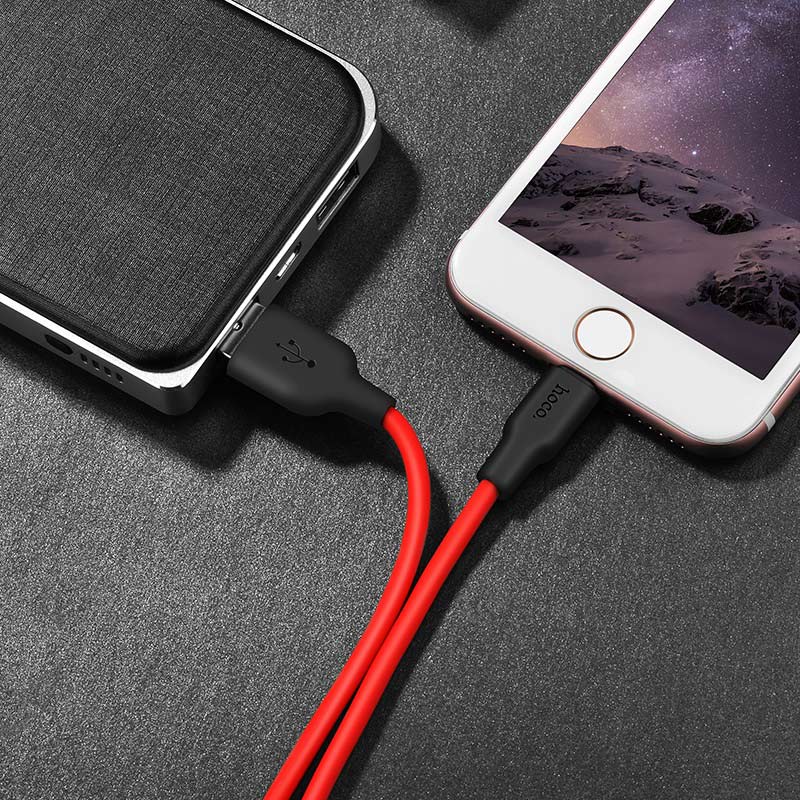 hoco x21 plus lightning silicone charging cable charging red