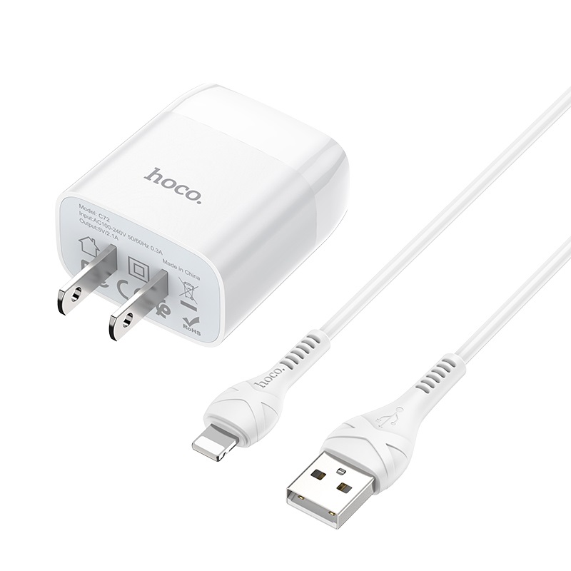 hoco c72 glorious single port charger us set with lightning cable connectors